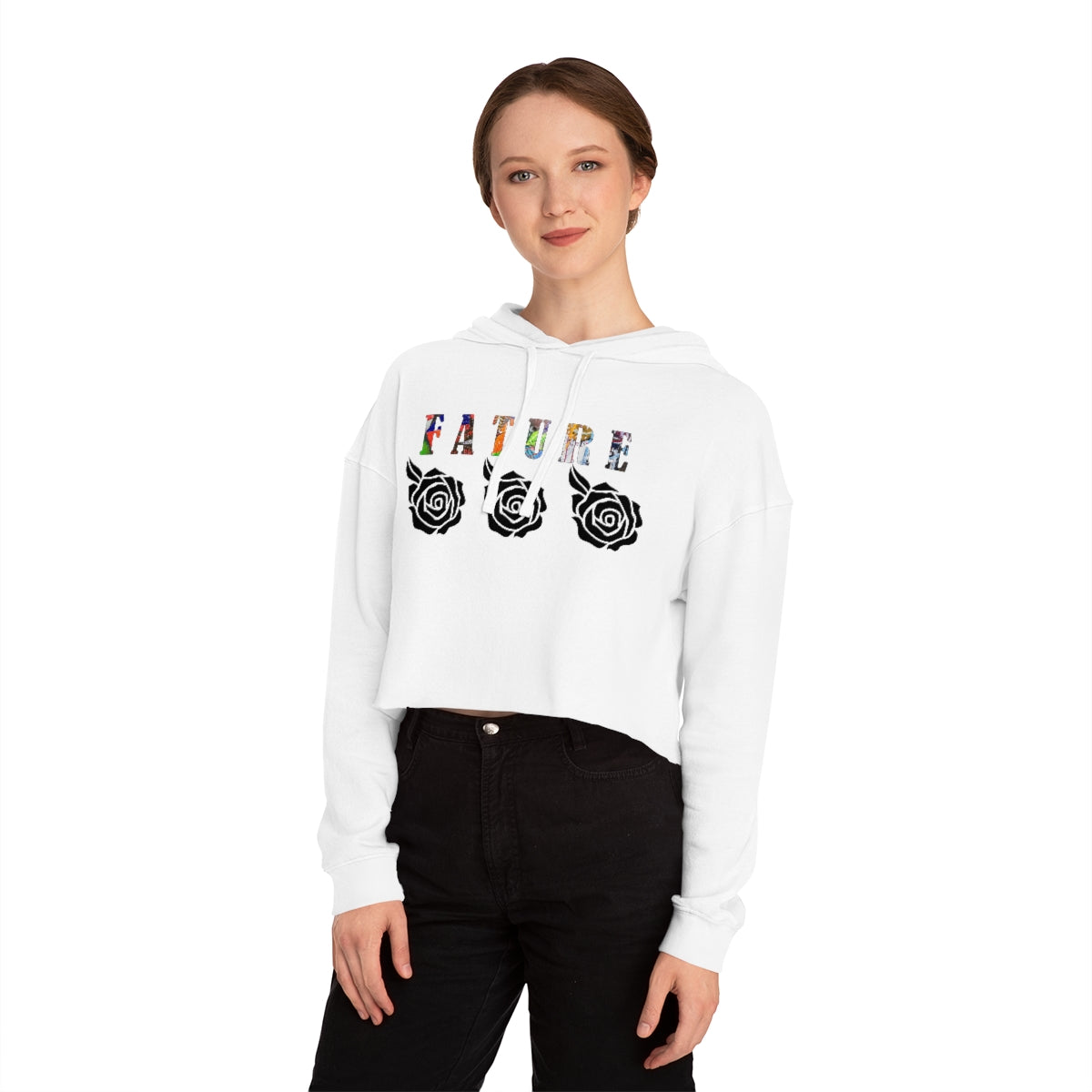 Women’s "Original Fature"  Cropped Hooded Sweatshirt -Black/White - PREMIUM FATURE
