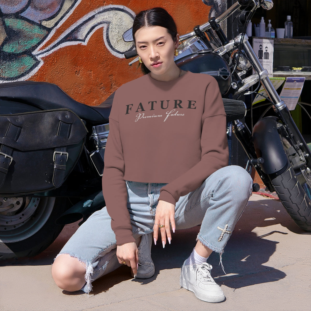 Women's Cropped Sweatshirt - Mauve/Blk/White - PREMIUM FATURE