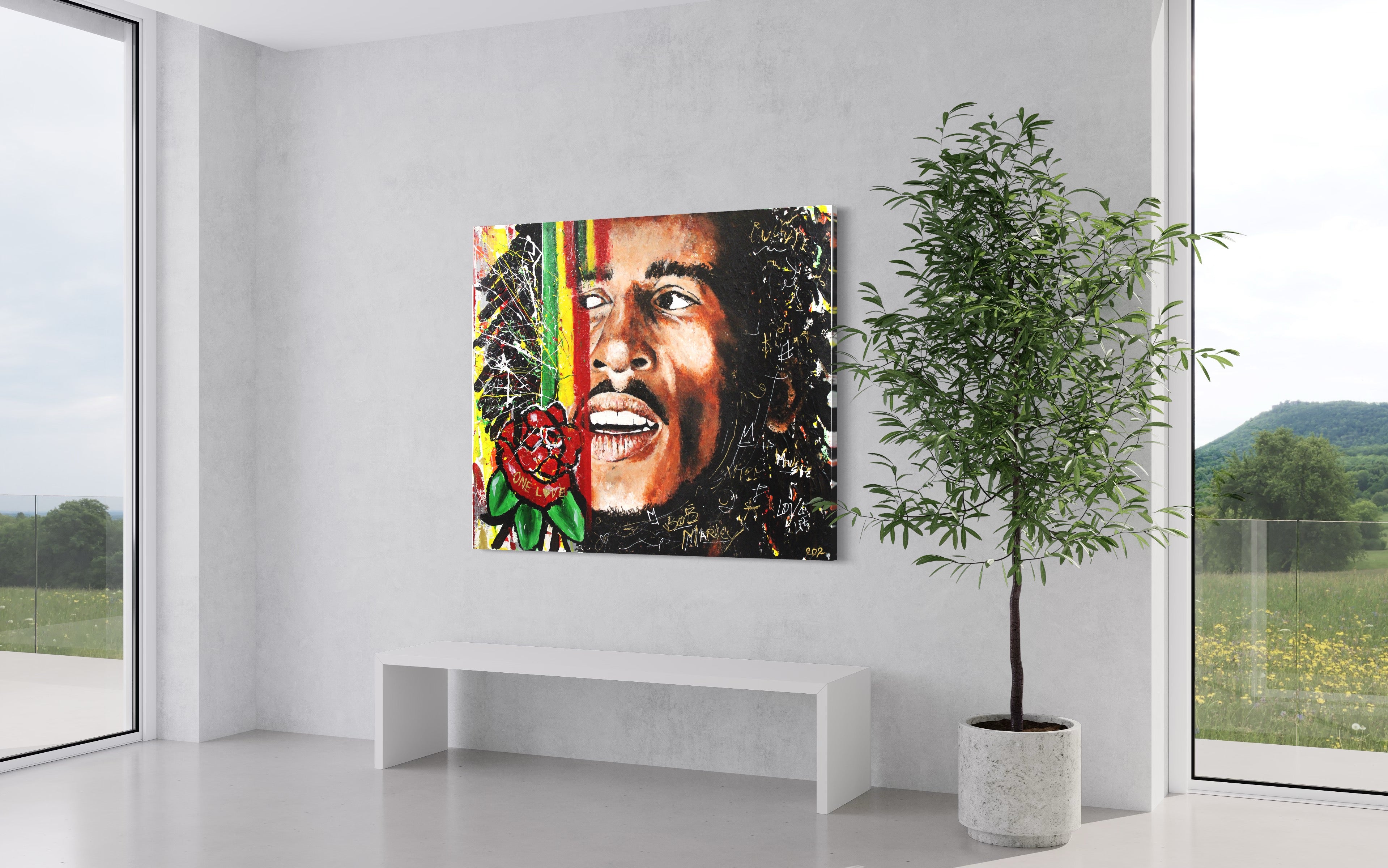 Original Bob Marley Painting: "Won Luv" - PREMIUM FATURE