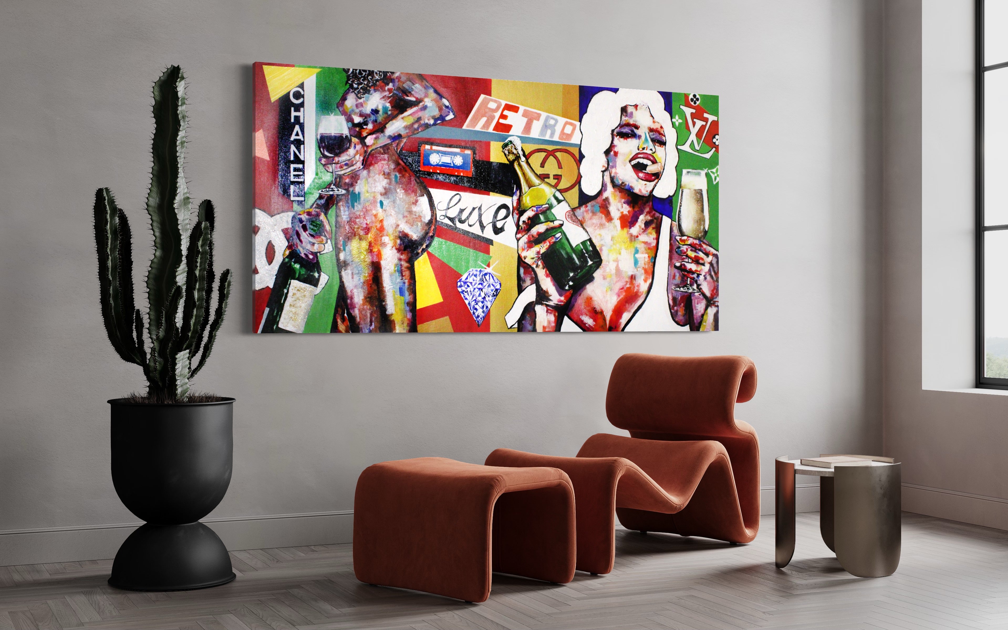 Original Champagne and Wine Painting: "Retro Luxe" - PREMIUM FATURE