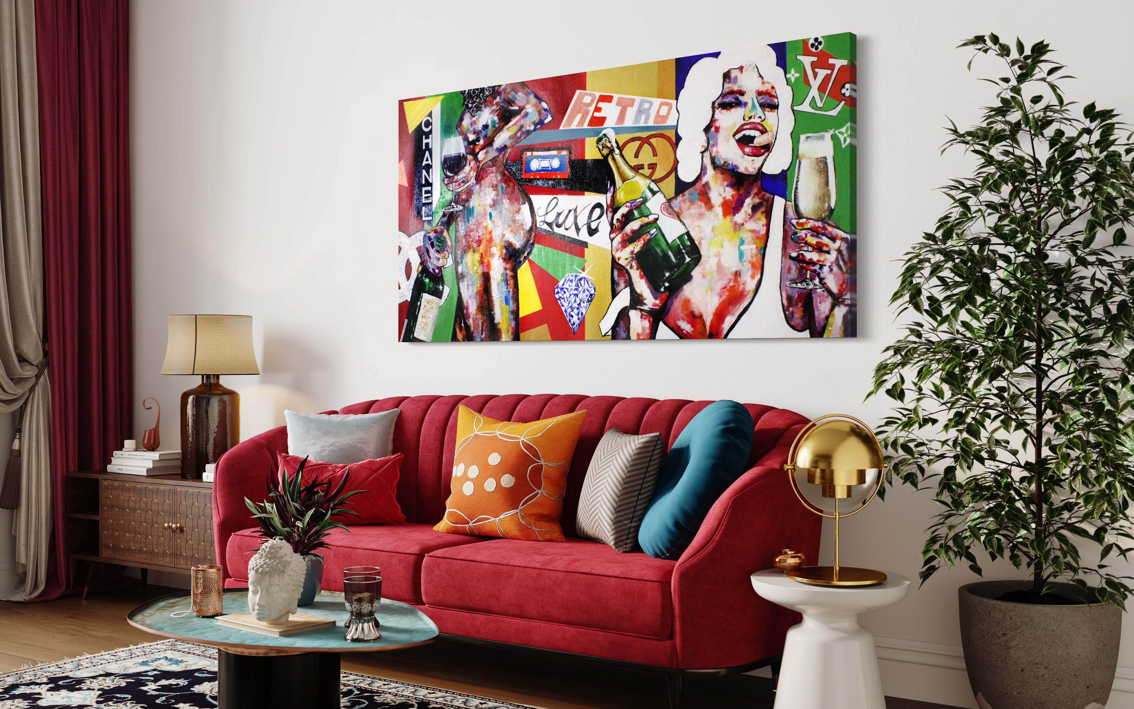 Original Champagne and Wine Painting: "Retro Luxe" - PREMIUM FATURE