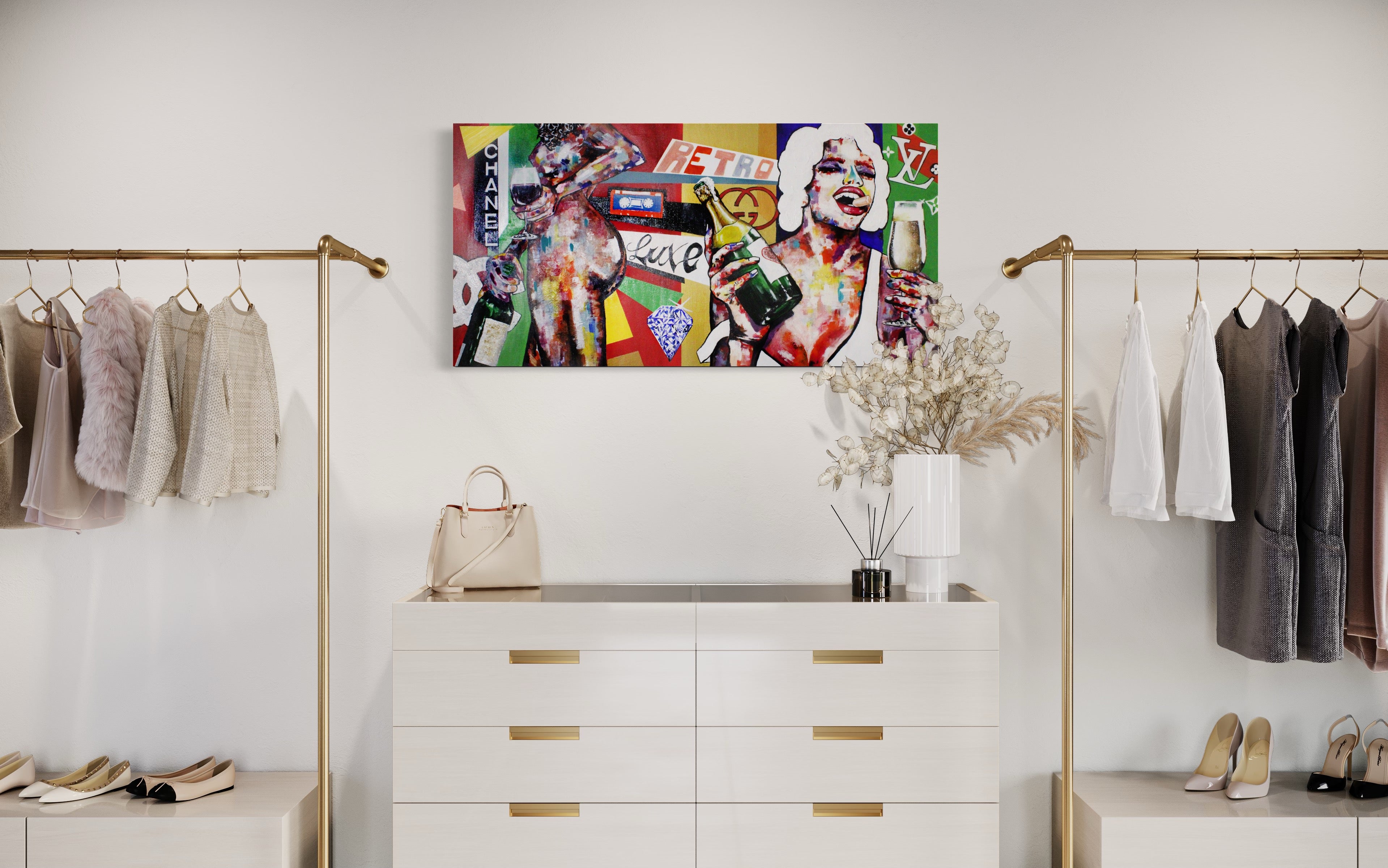 Original Champagne and Wine Painting: "Retro Luxe" - PREMIUM FATURE